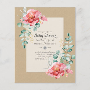 Prospectus 11,4 Cm X 14,2 Cm INVITATION pour BABY SHOWER à petit budget Fleurs