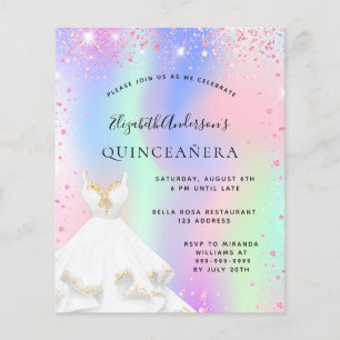 Prospectus 11,4 Cm X 14,2 Cm Invitation robe holographique rose Quinceanera