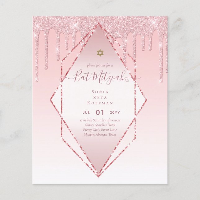 Prospectus 11,4 Cm X 14,2 Cm Invitations BAT MITZVAH brillants Parties scintill (Devant)