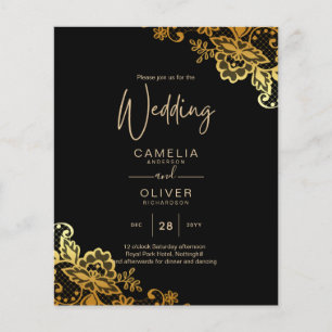 Prospectus 11,4 Cm X 14,2 Cm Invitations Black Gold Lace Wedding