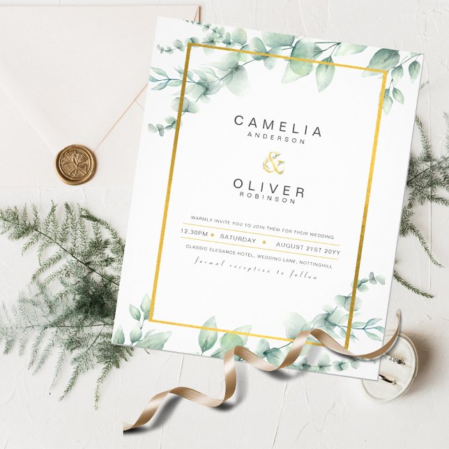 Prospectus 11,4 Cm X 14,2 Cm Invitations de mariage budget Eucalyptus verdure (Créateur téléchargé)