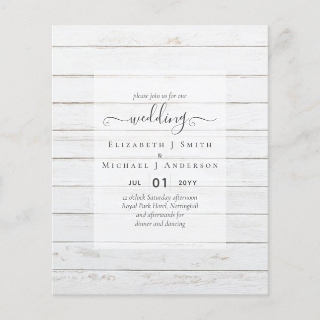 Prospectus 11,4 Cm X 14,2 Cm INVITATIONS DE MARIAGE BUDGÉTAIRE - Script minimal (Devant)