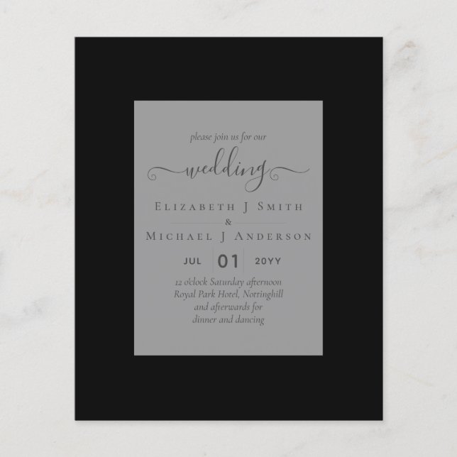Prospectus 11,4 Cm X 14,2 Cm INVITATIONS DE MARIAGE BUDGÉTAIRE - Script minimal (Devant)