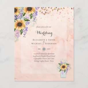 Prospectus 11,4 Cm X 14,2 Cm INVITATIONS DE MARIAGE BUDGÉTAIRE - Tournesols rus