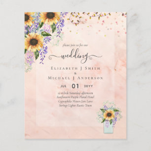 Prospectus 11,4 Cm X 14,2 Cm INVITATIONS DE MARIAGE BUDGÉTAIRE Tournesols rusti