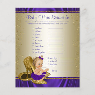 Prospectus 11,4 Cm X 14,2 Cm Jeux de Baby Shower Fille Violet et Or