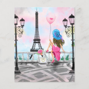 Prospectus 11,4 Cm X 14,2 Cm Jolie femme et ballon de coeur rose - I Love Paris