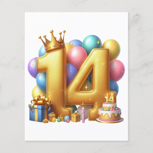 Prospectus 11,4 Cm X 14,2 Cm Joyeux 14e anniversaire (Devant)