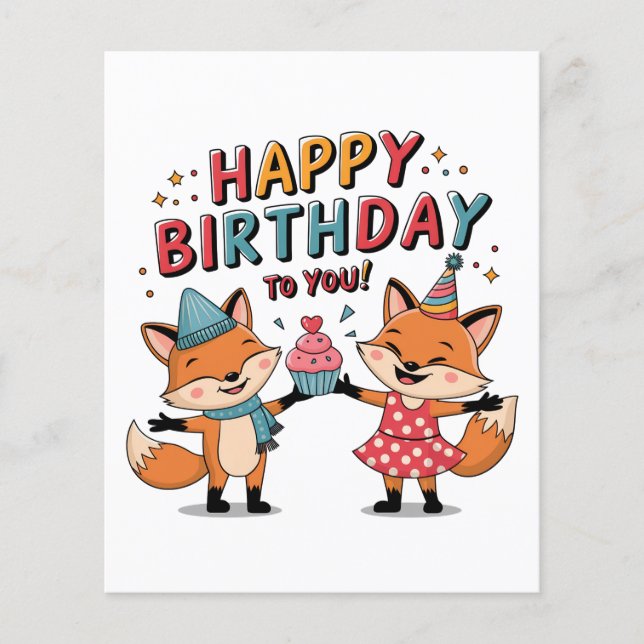 Prospectus 11,4 Cm X 14,2 Cm Joyeux Anniversaire Renards (Devant)