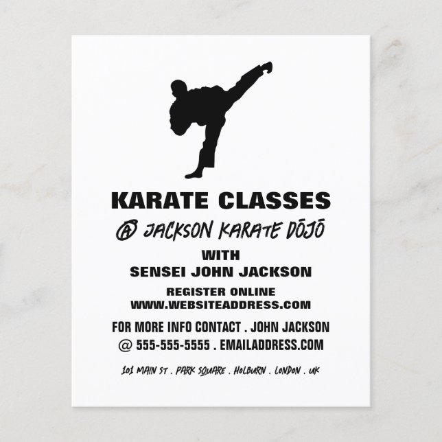 Prospectus 11,4 Cm X 14,2 Cm Karate Silhouette, Karate Class Publicité (Devant)