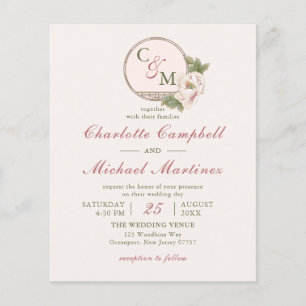Prospectus 11,4 Cm X 14,2 Cm Le Monogramme BUDGÉTAIRE Blush Rose Photo Wedding