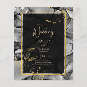 Prospectus 11,4 Cm X 14,2 Cm LeahG® Black Gold Alcohol Ink Wedding INVITE
