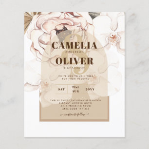 Prospectus 11,4 Cm X 14,2 Cm LeahG Blush Champagne Rose Mariage Floral Inviter