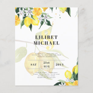 Prospectus 11,4 Cm X 14,2 Cm LeahG Citrus Mariage de citrons jaunes Invite