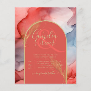 Prospectus 11,4 Cm X 14,2 Cm LeahG Corail Invitation de mariage bleu marine or 
