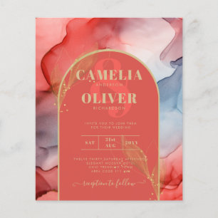 Prospectus 11,4 Cm X 14,2 Cm LeahG Coral Navy Blue Gold INK Wedding INVITE