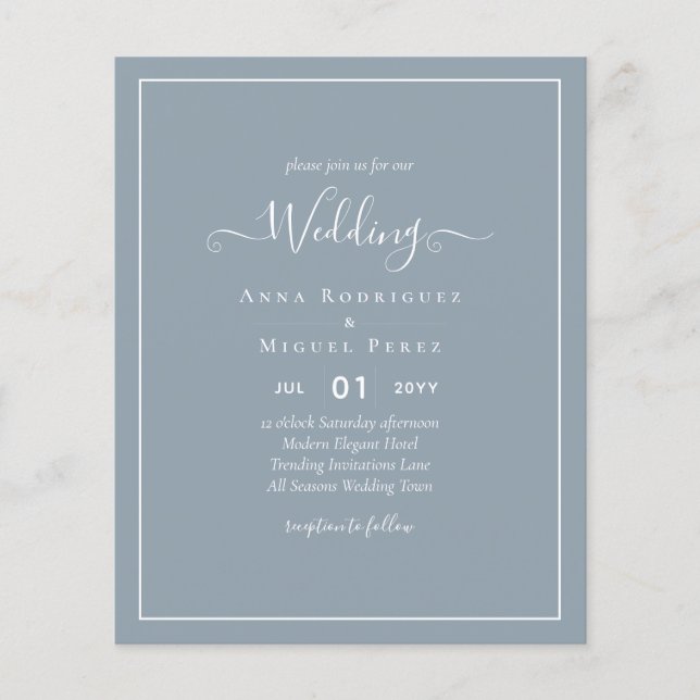 Prospectus 11,4 Cm X 14,2 Cm LeahG Dusty Blue Monochrome Mariage Inviter (Devant)