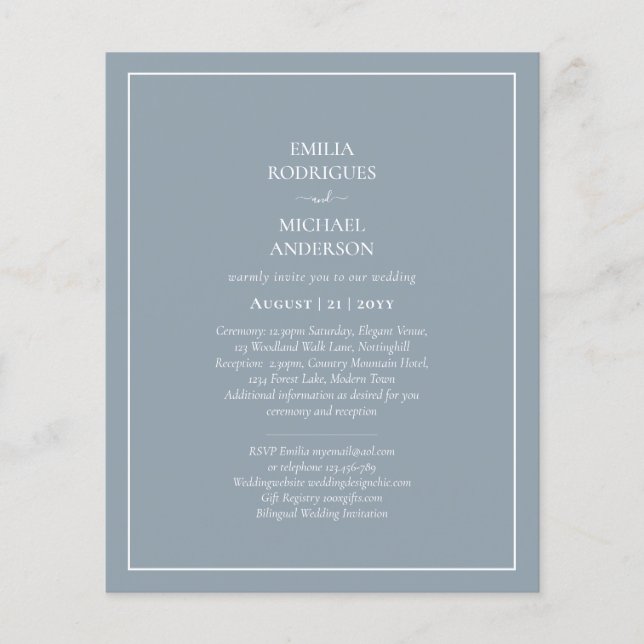 Prospectus 11,4 Cm X 14,2 Cm LeahG Dusty Blue Monochrome Mariage Inviter (Devant)