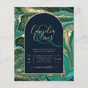 Prospectus 11,4 Cm X 14,2 Cm LeahG Emerald Green Gold Agate Mariage Invitation