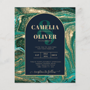 Prospectus 11,4 Cm X 14,2 Cm LeahG Emerald Green Gold Agate Mariage Invitation