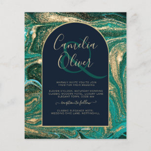 Prospectus 11,4 Cm X 14,2 Cm LeahG Emerald Green Gold Agate Mariage Invitation