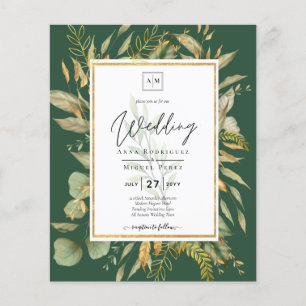 Prospectus 11,4 Cm X 14,2 Cm LeahG Emerald Green Greenery Mariage Invitation