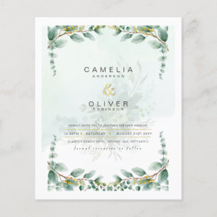 Prospectus 11,4 Cm X 14,2 Cm LeahG Green Eucalyptus Gold Wedding Inviter QR C