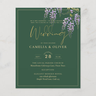 Prospectus 11,4 Cm X 14,2 Cm LeahG Green Purple Gold WISTERIA Wedding INVITE