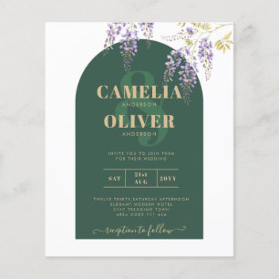 Prospectus 11,4 Cm X 14,2 Cm LeahG Green Purple Gold WISTERIA Wedding INVITE