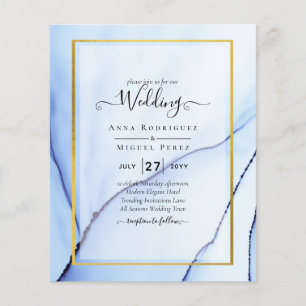 Prospectus 11,4 Cm X 14,2 Cm LeahG Marine Blue Gold INK Mariage Abstrait INVITE