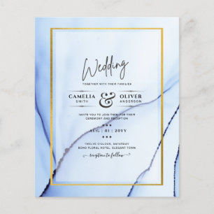 Prospectus 11,4 Cm X 14,2 Cm LeahG Marine Blue Gold INK Mariage Abstrait INVITE