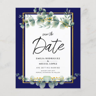 Prospectus 11,4 Cm X 14,2 Cm LeahG NAVY BLEU OR Vert feuillu Eucalyptus Mariage