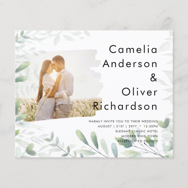 Prospectus 11,4 Cm X 14,2 Cm LeahG Photo Overlay GREENERY Wedding Invitation (Devant)