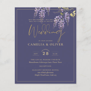 Prospectus 11,4 Cm X 14,2 Cm LeahG Purple Gold WISTERIA Floral Wedal INVITE