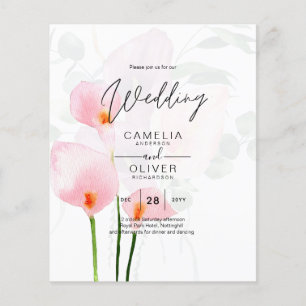 Prospectus 11,4 Cm X 14,2 Cm LeahG Rose Calla Lily Mariage floral Inviter allin