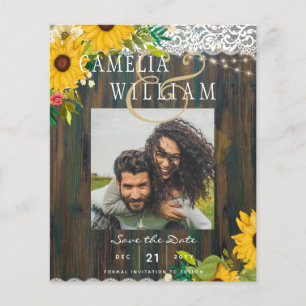 Prospectus 11,4 Cm X 14,2 Cm LeahG Sunflowers Mariage Dentelle en bois rustique