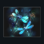 Prospectus 11,4 Cm X 14,2 Cm Les libellules du lac<br><div class="desc">Deux libellules transparentes,  lumineuses,  turquoise,  artistiquement dessinées sur l'arrière - plan de nuit avec des algues luminescentes et des lucioles. libellule éclatante.</div>