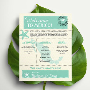 Prospectus 11,4 Cm X 14,2 Cm Lettre d'accueil du Mariage mexicain Mint Green