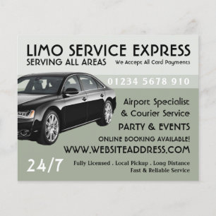 Prospectus 11,4 Cm X 14,2 Cm Limo Taxi Service avec Tarifs Publicité