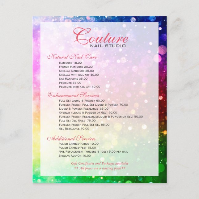 Prospectus 11,4 Cm X 14,2 Cm Liste de menu de Parties scintillant Bokeh colorée (Devant)