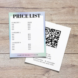 Prospectus 11,4 Cm X 14,2 Cm Liste de prix de salon de beauté avec code QR past
