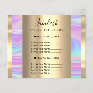 Prospectus 11,4 Cm X 14,2 Cm Liste de prix holographique du salon de beauté pou