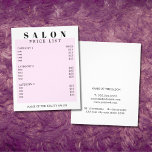 Prospectus 11,4 Cm X 14,2 Cm Liste de prix minimaliste du salon Rose blanc mode<br><div class="desc">Elégante liste de prix entièrement personnalisable design modèle pour professionnels de la beauté. Design simple et élégant avec arrière - plan rose/blanc. Design élégant et épuré. Si vous avez besoin d'aide pour customiser ce produit,  veuillez nous contacter.</div>