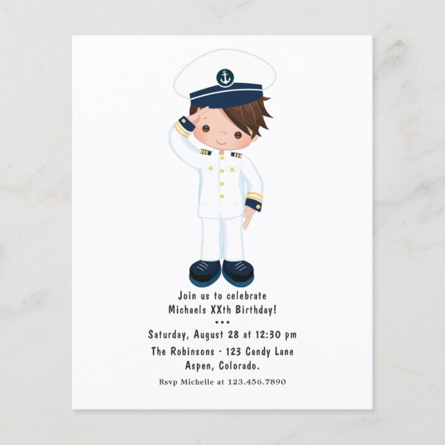 Prospectus 11,4 Cm X 14,2 Cm Little Navy Boy Nautical Birthday Party (Devant)
