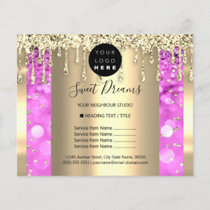 Prospectus 11,4 Cm X 14,2 Cm Logo Beauté Maquillage Ongles Liste de Prix Gold P