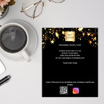 Prospectus 11,4 Cm X 14,2 Cm Logo commercial Black gold stars qr code instagram<br><div class="desc">Personnalisez et ajoutez votre logo,  nom,  adresse,  votre texte,  votre propre code QR à votre compte instagram. Arrière - plan noir,  décoré d'étoiles dorées.</div>