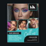 Prospectus 11,4 Cm X 14,2 Cm Logo de collection photo turquoise QR maquillage p<br><div class="desc">Flyer recto verso pour un maquilleur, un peintre à ongles, un coiffeur ou une profession similaire où vous devez présenter votre travail dans un collage photo rétro avec des bordures turquoise et arrière - plan turquoise. Personnalisez avec votre logo et sur le dos une photo supplémentaire et votre code QR...</div>