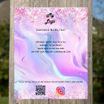 Prospectus 11,4 Cm X 14,2 Cm Logo de l'entreprise de texte holographique qr cod<br><div class="desc">Personnalisez et ajoutez votre logo,  nom,  adresse,  votre texte,  votre propre code QR à votre compte instagram. Rosée,  violette,  bleue,  fond holographique décoré de confettis.</div>