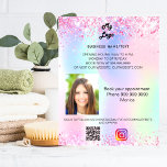 Prospectus 11,4 Cm X 14,2 Cm Logo de l'entreprise holographique photo qr code i<br><div class="desc">Personnalisez et ajoutez votre logo,  nom,  adresse,  texte,  photo,  votre propre code QR à votre compte instagram. Rosée,  violette,  or rose,  vert menthe,  fond holographique décoré de faux éclats de parties scintillant.</div>