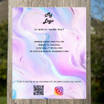 Prospectus 11,4 Cm X 14,2 Cm Logo de l'entreprise Holographique violet qr code<br><div class="desc">Personnalisez et ajoutez votre logo,  nom,  adresse,  votre texte,  votre propre code QR à votre compte instagram. Rosée,  violette,  bleue,  fond holographique.</div>